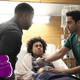 Manish Dayal as Devon Pravesh, Vinessa Atoine as Lea Jordan-Davies, Kamal Angelo Bolden as Wade Davies on the April 15 episode of ‘The Resident’ on Fox.